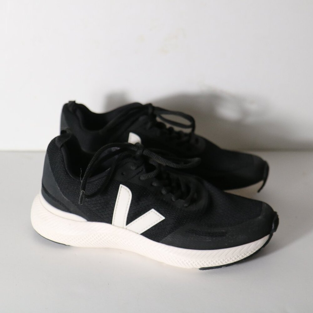 Veja Black Trainers with White V Logo